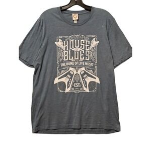House of Blues Home of Live Music Graphic T-Shirt XL Heather Blue Guitar 1681